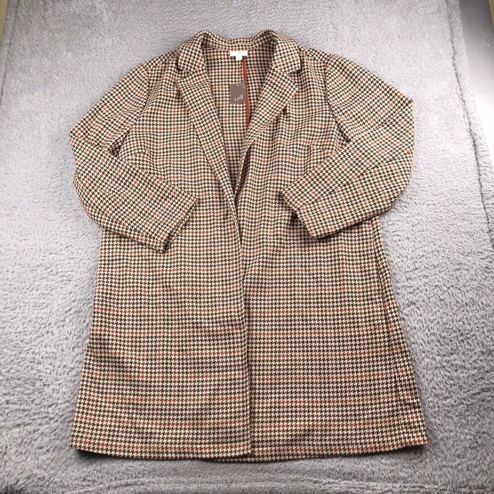 J Jill Sonoma Houndstooth Duster Womens XL Brown Open Front Sweater Jacket NEW